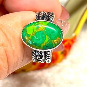 💕💜copper green turquoise ring-ethnic-etched band